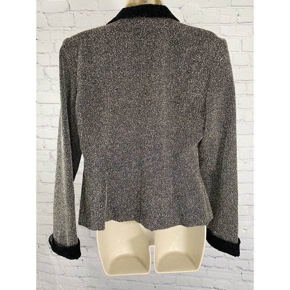 Danny & Nicole Black White Speckled Velvety Trim Blazer Jacket Gold Brooch 6 - Picture 4 of 9